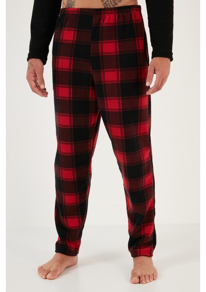 Ekoseli Regular Fit Düğmeli Bisiklet Yaka Kışlık Polar Pijama Takımı Erkek Pijama Takımı 60961001