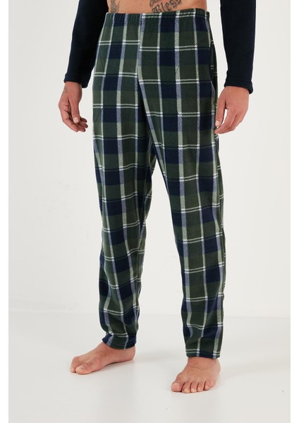 Ekoseli Regular Fit Düğmeli Bisiklet Yaka Kışlık Polar Pijama Takımı Erkek Pijama Takımı 60961001