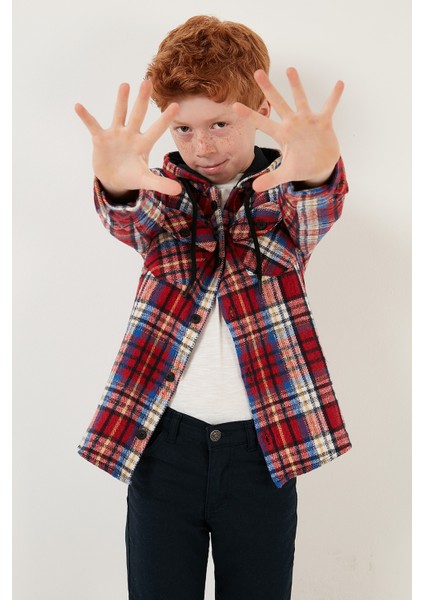 Ekoseli Kapüşonlu Cepli Kışlık Oduncu Gömlek Erkek Çocuk Gömlek CF24W81779 modelleri