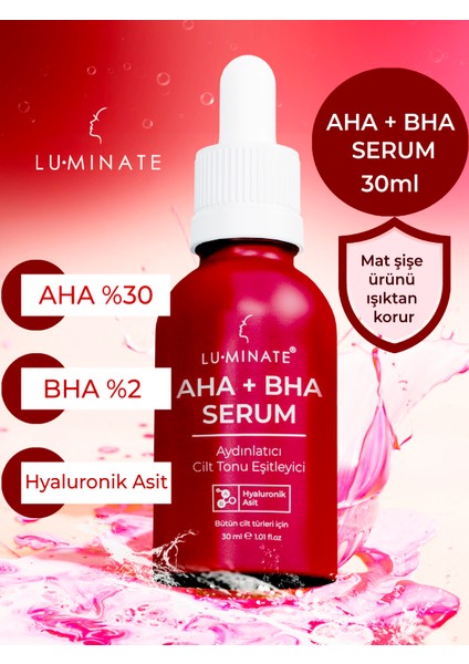 Aha-Bha Serumu Aydınlatıcı Cilt Tonu Eşitleyici Anti-Pigmentasyon Leke Karşıtı Kırmızı Peeling (Aha 30 % Bha 2%)