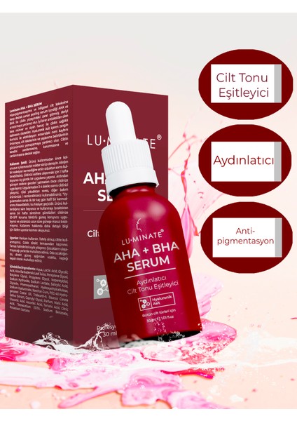 Aha-Bha Serumu Aydınlatıcı Cilt Tonu Eşitleyici Anti-Pigmentasyon Leke Karşıtı Kırmızı Peeling (Aha 30 % Bha 2%)