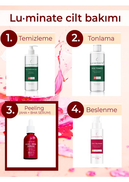 Aha-Bha Serumu Aydınlatıcı Cilt Tonu Eşitleyici Anti-Pigmentasyon Leke Karşıtı Kırmızı Peeling (Aha 30 % Bha 2%)