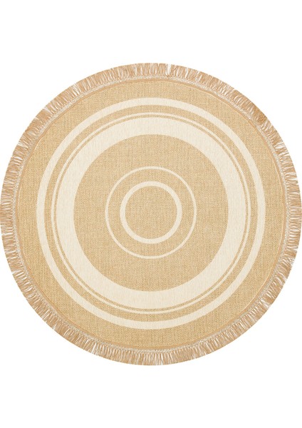 Brooklyn Brk 09 Ivory Yuvarlak Hasır Görünümlü Kaymaz Modern Şık Dokuma Kilim