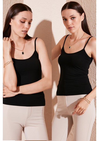 Esnek Pamuklu Slim Fit Ip Askılı 2'li Atlet Bayan Atlet 5865271