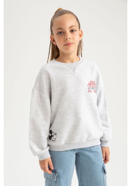 Kız Çocuk Disney Mickey & Minnie Oversize Geniş Kalıp Bisiklet Yaka Sweatshirt A5603A823AU