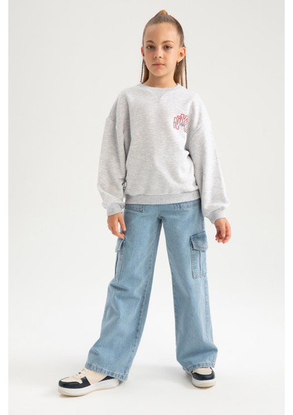 Kız Çocuk Disney Mickey & Minnie Oversize Geniş Kalıp Bisiklet Yaka Sweatshirt A5603A823AU