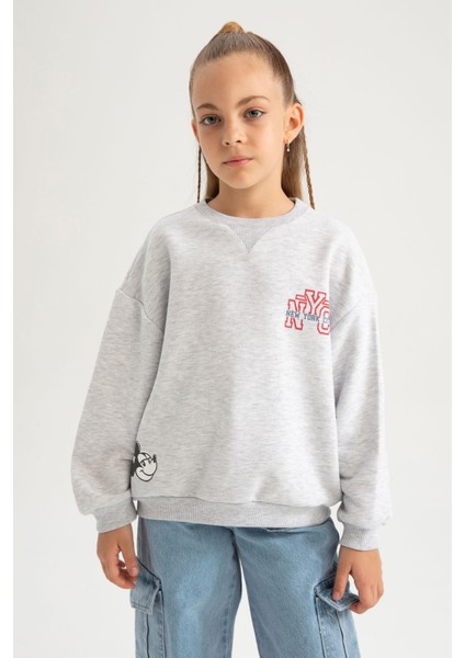 Kız Çocuk Disney Mickey & Minnie Oversize Geniş Kalıp Bisiklet Yaka Sweatshirt A5603A823AU
