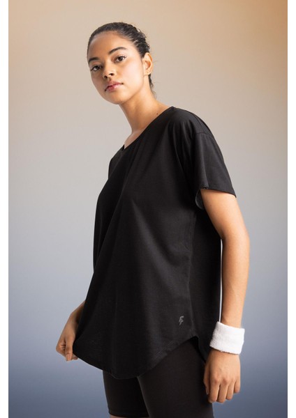 Fit Long Fit Bisiklet Yaka Sporcu Kısa Kollu Tişört A8267AX23HS
