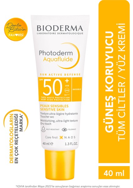 Photoderm Aquafluid SPF50+ Tüm Ciltler için Yüksek Korumalı Su Bazlı Yüz Güneş Kremi 40 ml