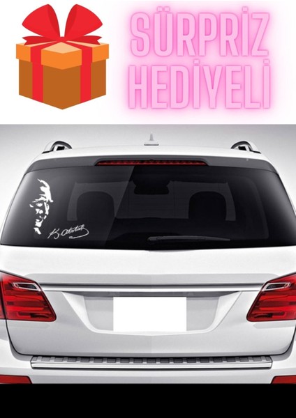 Sürpriz Hediyeli Oto Sticker Atatürk Silüeti Sticker Atatürk Imza Stickeri