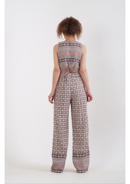 Tribal Desenli Crop Top Pantolon Takım modelleri