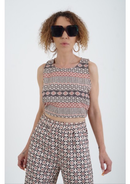 Tribal Desenli Crop Top Pantolon Takım fırsatları