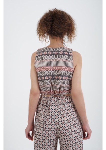 Tribal Desenli Crop Top Pantolon Takım indirimleri