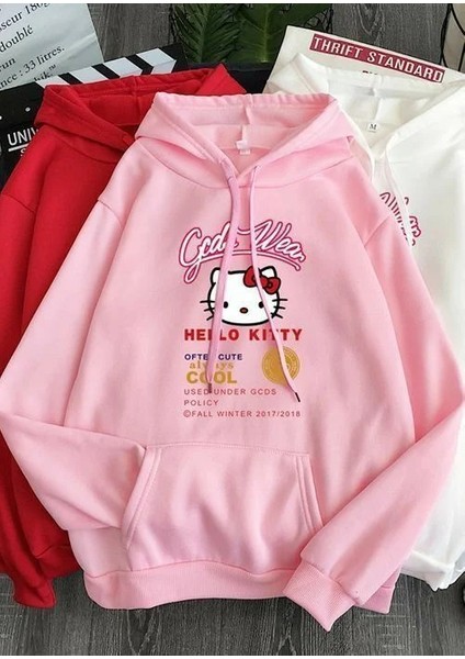 Hello Kitty Gods Wear Pembe Kalın Kumaş Kapşonlu Sweatshirt