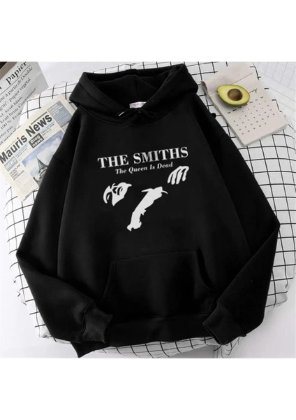 The Smiths Baskılı Siyah Kalın Kumaş Kapşonlu Sweatshirt