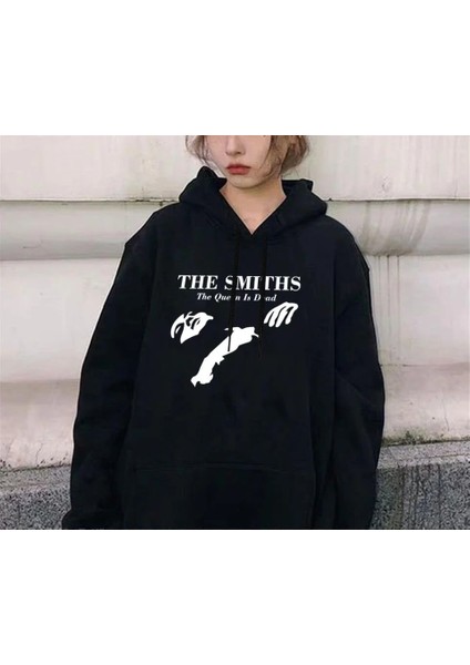 The Smiths Baskılı Siyah Kalın Kumaş Kapşonlu Sweatshirt