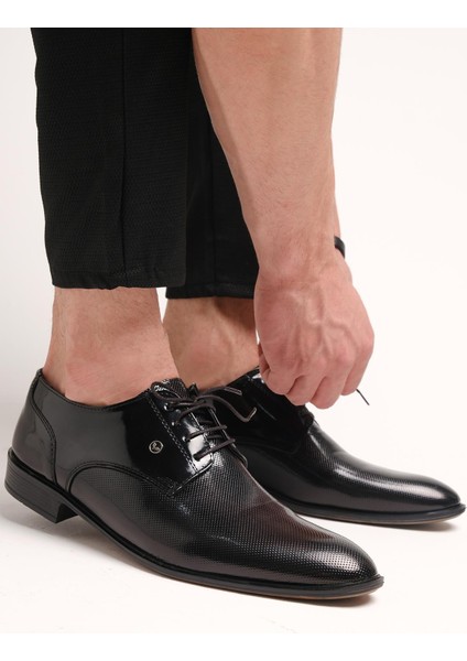 Falc 102 Rozet Detaylı Dokulu Siyah Rugan Erkek Klasik Ayakkabı modelleri