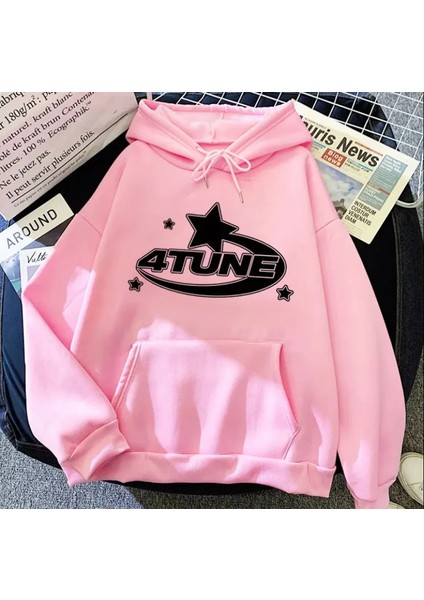 Pembe 4 Tune Kalın Kumaş Kapşonlu Sweatshirt