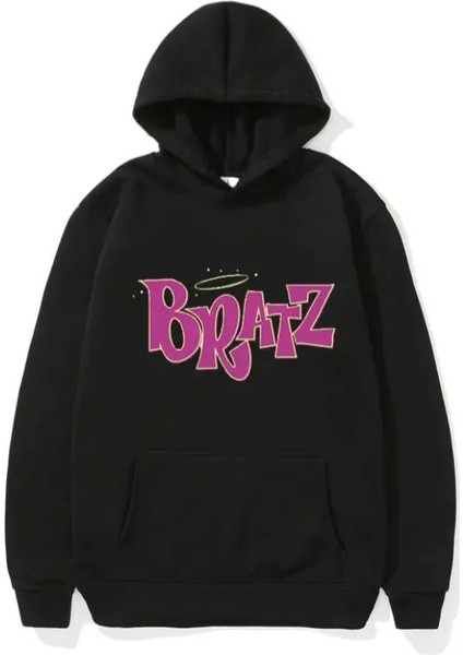 Siyah Bratz Kalın Kumaş Kapşonlu Sweatshirt