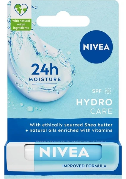 Dudak Bakım Kremi Hydro Care, 24 Saat Nem, Doğal Yağlar, Spf 15, Gün Boyu Dudak Bakımı 4,8 gr