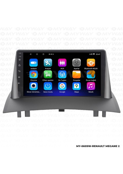 Renault Megane 2 Android 12 Multimedya Carplay 2gb RAM+32GB HDD Navigasyon Ekran