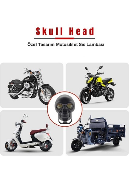 Skull Head Özel Tasarım Motosiklet Sis Lambası (Açma Kapama Gidonlu) 1 Adet fırsatları