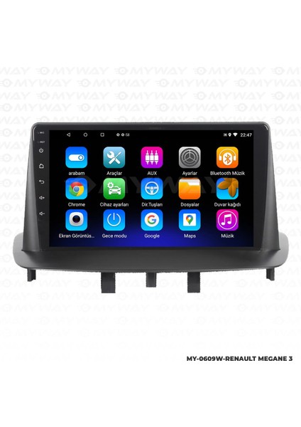 Renault Megane 3 Android 12 Multimedya Carplay 2gb RAM+32GB HDD Navigasyon Ekran