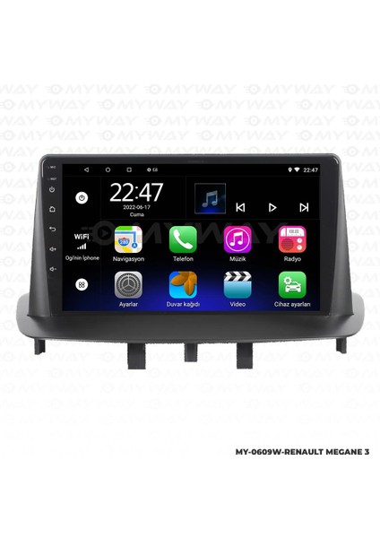 Renault Megane 3 Android 12 Multimedya Carplay 2gb RAM+32GB HDD Navigasyon Ekran