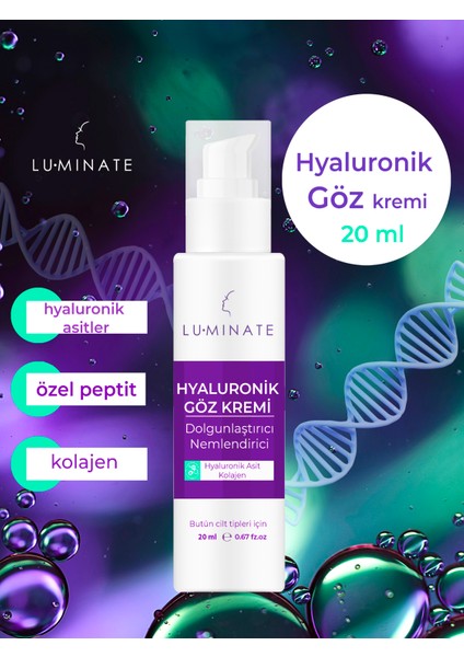 Göz Altı Kremi Hyaluronik Asit Peptit Kolajen Anti-Age Dolgunlaştırıcı Göz Çevresi Nemlendirici Yaşlanma Karşıtı 20 ml