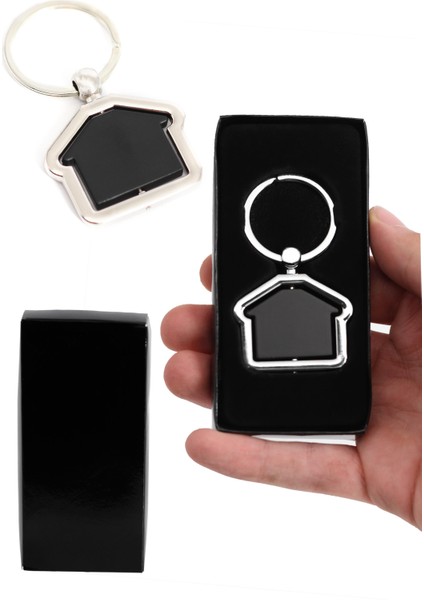 Gümüş Renk Ev Model Kutulu Hediyelik Anahtarlık