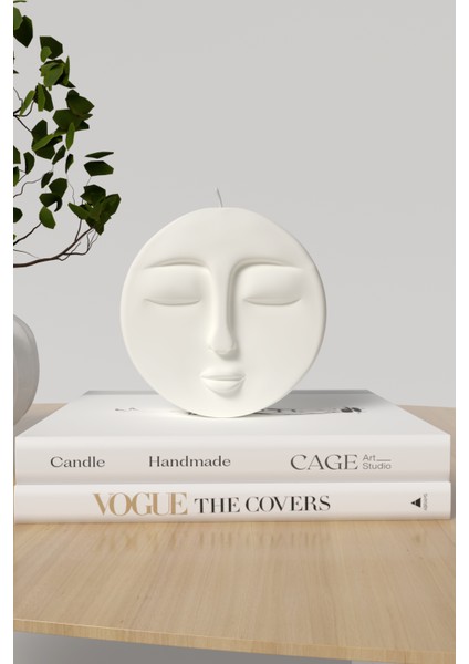Dekoratif Orta Boy Ay Yüzü Kokulu Mum - Moon Mum Soya Wax Candle 1 Adet Beyaz