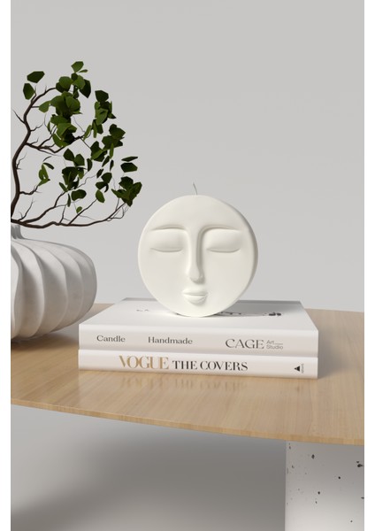 Dekoratif Orta Boy Ay Yüzü Kokulu Mum - Moon Mum Soya Wax Candle 1 Adet Beyaz fiyatları