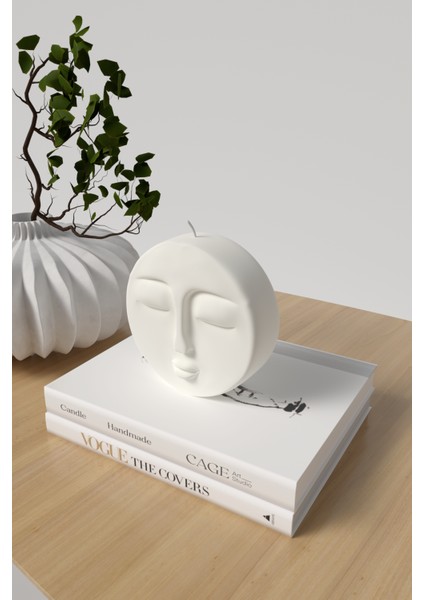 Dekoratif Orta Boy Ay Yüzü Kokulu Mum - Moon Mum Soya Wax Candle 1 Adet Beyaz modelleri
