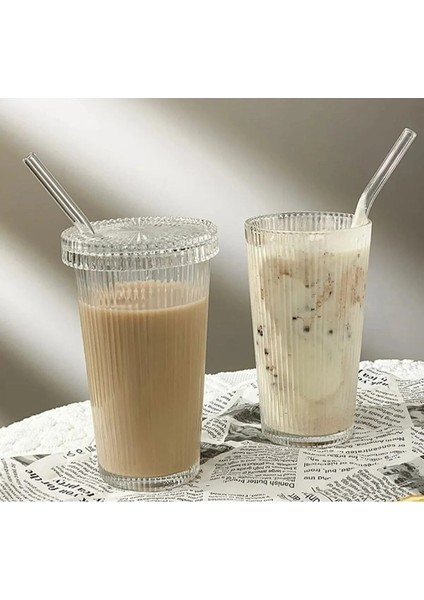 Şeritli Bardak Pipetli Plastik Kahve Bardağı Mika Bardak Cam Pipetli fiyatları