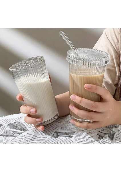 Şeritli Bardak Pipetli Plastik Kahve Bardağı Mika Bardak Cam Pipetli modelleri