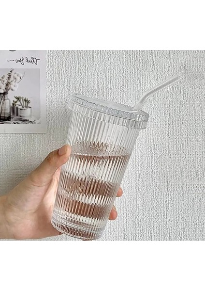 Şeritli Bardak Pipetli Plastik Kahve Bardağı Mika Bardak Cam Pipetli fırsatları