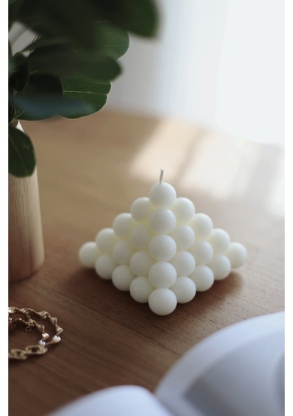 Dekoratif Piramit Bubble Kokulu Mum - Bubble Mum Soya Wax Candle 1 Adet Beyaz
