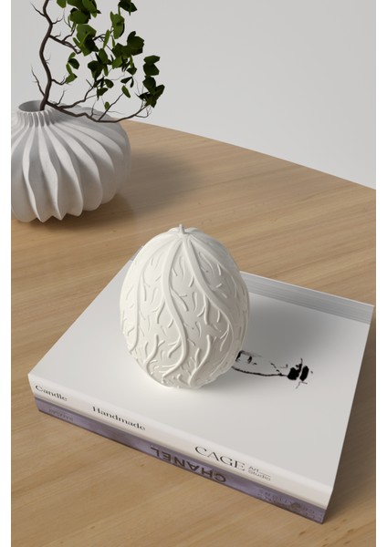 Dekoratif Yaşam Yumurtası Kokulu Mum Model 2 - Yaşam Ağıcı Mum Soya Wax Candle 1 Adet Beyaz