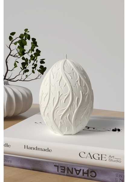 Dekoratif Yaşam Yumurtası Kokulu Mum Model 2 - Yaşam Ağıcı Mum Soya Wax Candle 1 Adet Beyaz