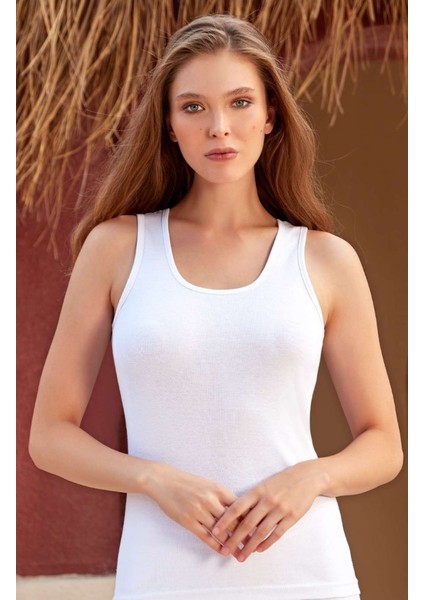 4'lü (4 Adet) Geniş Askılı %100 Pamuk Ribana Penye Bayan Atlet