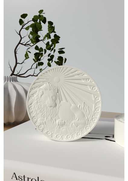 Dekoratif Astroloji Serisi Burç Mumları Kokulu Mum - Aslan Burcu Soya Wax Candle 1 Adet Beyaz Mum