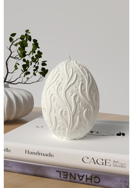 Dekoratif Yaşam Yumurtası Kokulu Mum - Yaşam Ağıcı Mum Soya Wax Candle 1 Adet Beyaz