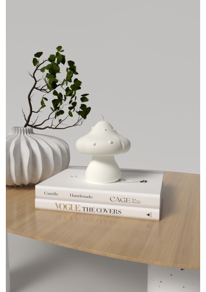 Dekoratif Orta Boy Mantar Kokulu Mum - Mantar Mum Soya Wax Candle 1 Adet Beyaz