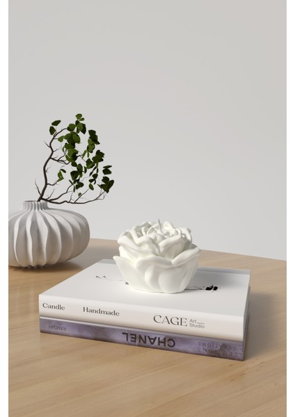 Dekoratif Orta Boy Gül Kokulu Mum - Rose Mum Soya Wax Candle 1 Adet Beyaz fiyatları