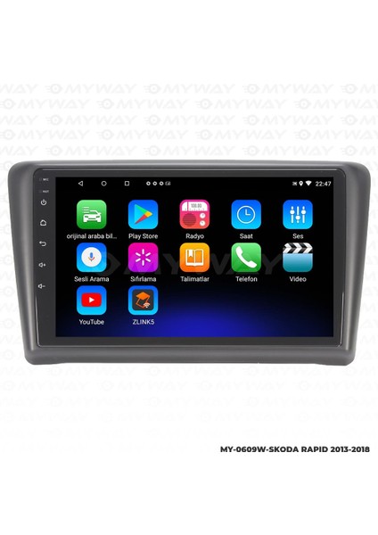 Skoda Rapid Android 12 Multimedya Carplay 2gb RAM+32GB HDD Navigasyon Ekran