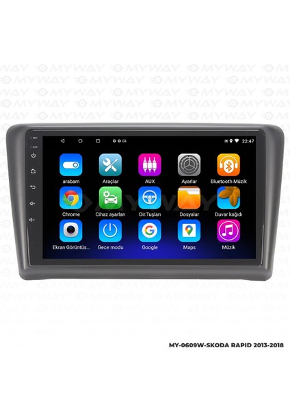 Skoda Rapid Android 12 Multimedya Carplay 2gb RAM+32GB HDD Navigasyon Ekran