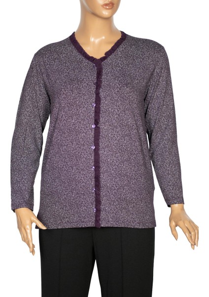 Cimariva Kadın Büyük Beden Fırfırlı Kırçıllı Mürdüm Bluz