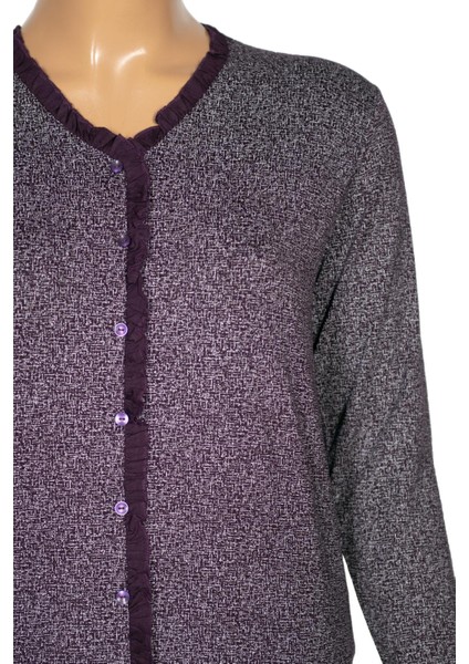 Cimariva Kadın Büyük Beden Fırfırlı Kırçıllı Mürdüm Bluz fiyatları