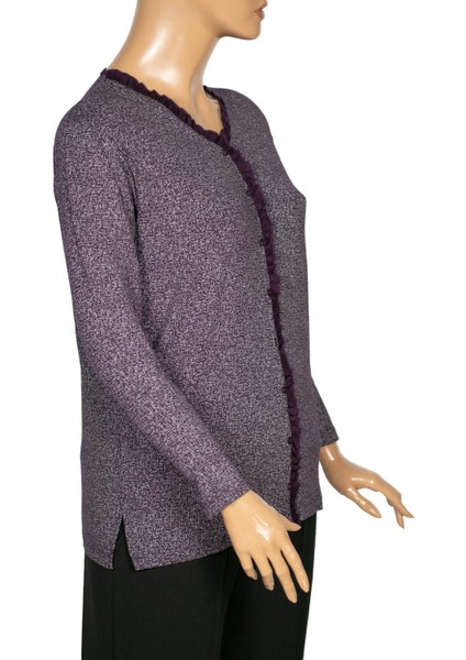 Cimariva Kadın Büyük Beden Fırfırlı Kırçıllı Mürdüm Bluz modelleri