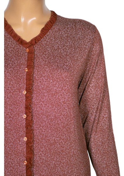 Cimariva Kadın Büyük Beden Fırfırlı Kırçıllı Taba Bluz fiyatları